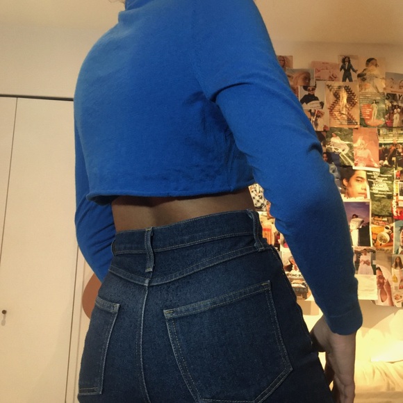 Lord & Taylor Cropped Blue Turtleneck Sweater - Picture 3 of 4